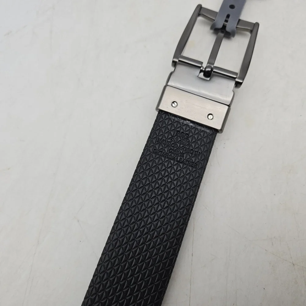 Madison Belt Black Textured Reversible Syn Leather Men 36 Nickel Buckle New